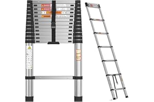 Telescopic Ladder, 3.2M Stainless Steel Thickened High-Strength Loft Ladder, Portable Ladders Extendable with Non-Slip Feet A