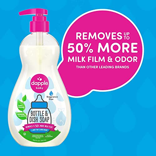 DAPPLE BABY BOTTLE & DISH SOAP, HYPOALLERGENIC DISH SOAP FOR BABY BOTTLES, POWERED BY PLANTS, FRAGRANCE FREE, 16.9 FL OZ (PACK OF 1)