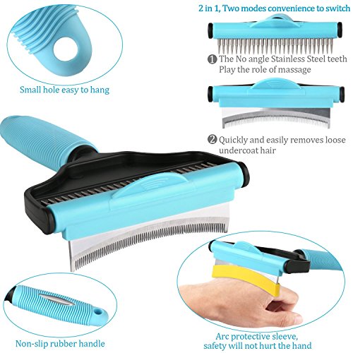 Tentoku DeShedding Brush, 2 in 1 Comb Pet Dog Cat Rabbit Grooming Deshedding Brush Rake U-Shaped Brushes for All Short Long Hair and Fur Types