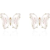YOQUCOL Butterfly Shape Crystal Golden Stud Earrings for Women