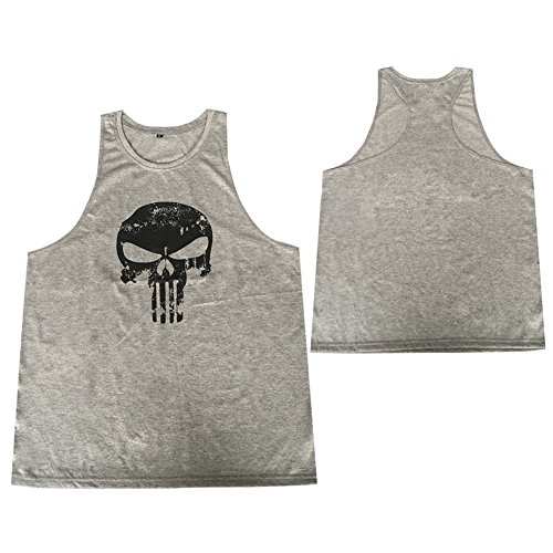 GZXISI Mens Skull Print Stringer Bodybuilding Gym Tank Tops Workout Fitness Vest (2 Pack:Black,Gray, Large)