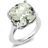 Gem Stone King 9.66 Cttw Green Prasiolite and White Diamond Engagement Ring | 925 Sterling Silver | 14MM Cushion Checkerboard | Wedding Engagement Anniversary Promise Ring For Women