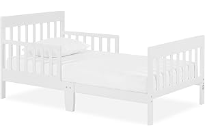 Dream On Me Finn Toddler Bed in White, Greenguard Gold and JPMA Certified, Non-Toxic Finish, Made of Sustainable New Zealand Pinewood, Low-to-Floor Design with Safety Guard Rails