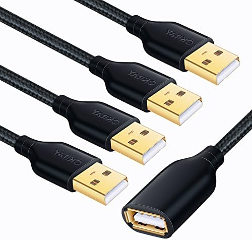 OKRAY 4 Pack 10ft/3m USB 2.0 Extension cable Nylon Braided Extender Cord - A Male to A Female with Gold-Plated Connector (Black)