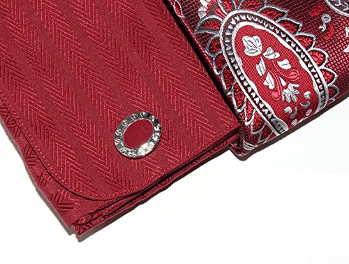Christopher Tanner Men's Regular Fit Dress Shirts with Tie Handkerchief Cufflinks Combo Herringbone Stripe Pattern Wine