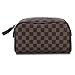 Luxury Checkered Cosmetic Bag Two-Zipper Make Up Bag PU Leather Toiletry Travel Bag for Women,Brown