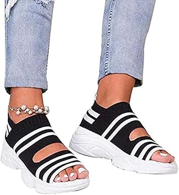 Amazon Co Jp 女性プラットフォームサンダルスリップオンシューズ滑り止めウォーキングニットソックススニーカー厚底プラットフォームサンダルシューズサマーカジュアルストラップ弾性プラットフォームスポーツ魚の口の靴 緑 40 スポーツ アウトドア