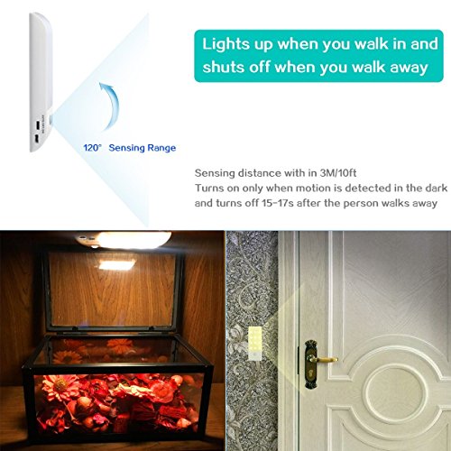 Motion Sensor Light LED Under Cupboard Night Light with Rechargeable Battery DIY Stick-on Anywhere Security Lights and Emergency Lights for Hallway Bedroom Drawer Wardrobe Cupboard Lights (2 Pack)