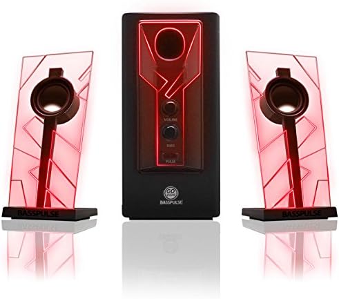 GOgroove BassPULSE 2.1 Satellite Stereo PC Computer Gaming Speakers & Surround Sound System with RED LED GLOW Lights PC , Mac Desktop / Laptop Computers , Home Theatre & More - Includes UK & EU Plug