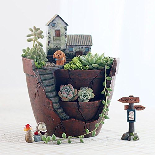 Succulent Planter Pot For Decorative Succulents Cacti Flowers Plants, Diy Fairy Garden Container With Miniature House