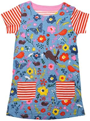 Little Girls Cotton Short Sleeve Dress Summer Casual Animal Print Dress (7T, B)