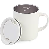 12oz Insulated Camping Coffee Mug with Lid & Handle, Double Wall Stainless Steel Vacuum Travel Coffee Cup, Reusable Tumbler for Home Office Camping - White
