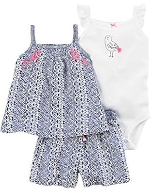 Baby Girls' 3-Piece Bird Short Set