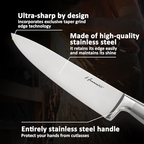Hanmaster Kitchen Knife Set, 7pcs Knife Set for Kitchen with Magnetic Block, High Carbon X50CrMoV15 Steel Ultra Sharp Knives & Shears, Space-Saving for Home & Professional Use