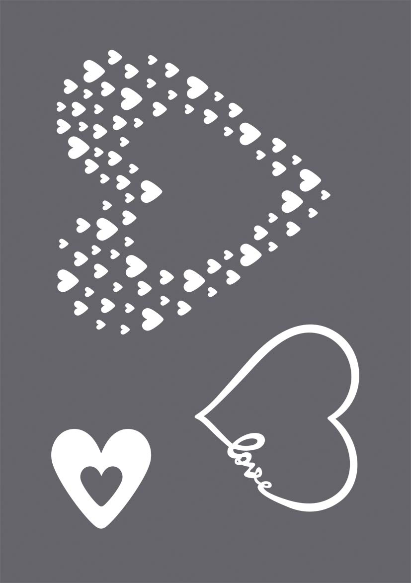Rayher 45124000 Set of Mask Stencil and Craft Squeegee for Crafts and Painting, Reusable Silk Screen Template with Heart Designs for Wedding and Anniversary, 14.8x21cm
