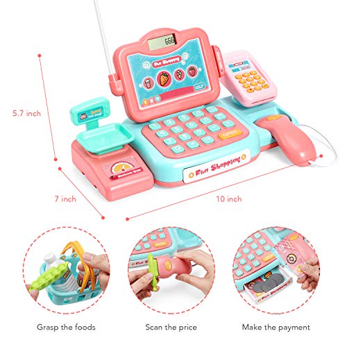 Chuntianli Durable Cash Register Toy-Pretend Play Educational Toy Cash Register with Scanner, Sound, Music, Microphone, Calculator, Play Money & Grocery Toy for Kids, Toddlers & Preschoolers