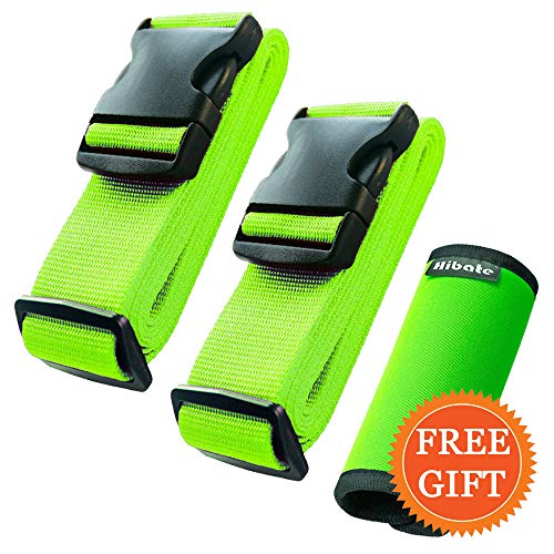 Hibate (2_Green) Luggage Straps Belts and (1_Green) Neoprene Suitcase Handle Wrap Grip Tags