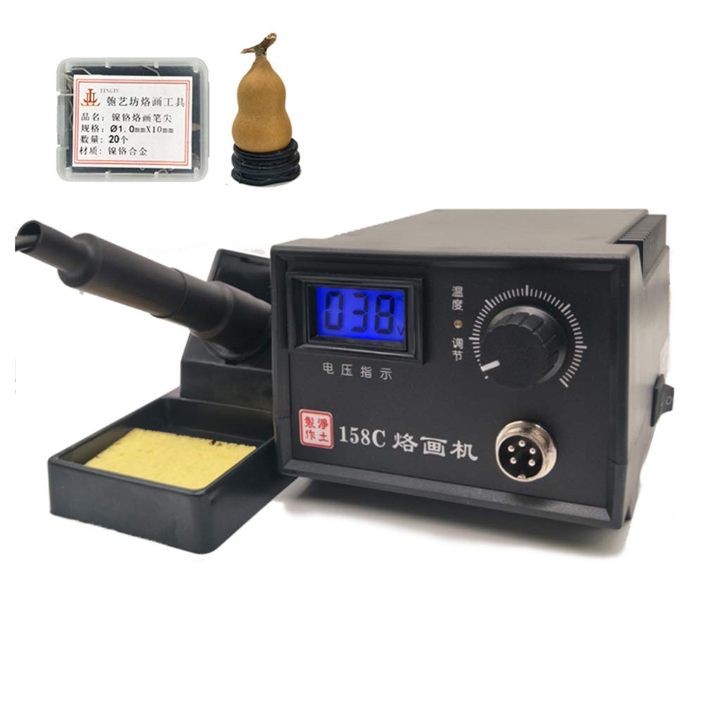 ele ELEOPTION 220V Pyrography Machine 60W Multifunction for Wood Burning Gourd Crafts Pyrography Tool Professional Wood Burning Kit with 20pcs Pyrography Wire Tips (Digital 1 Socket 1 Pen)