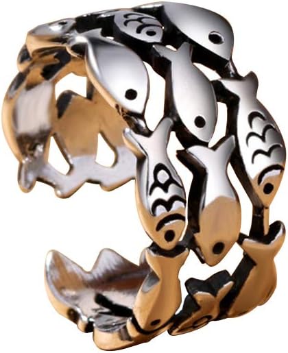 TREESTAR Rings for Women Men Boys Retro Metal Ring Pendant Fish Silver Elegant Finger Rings Jewellery Flexible Opening Gift for Her Girls
