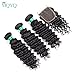 MQYQ Hair Brazilian Deep Wave 3 Bundles with Closure Unprocessed Virgin Hair with 4