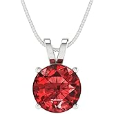 Clara Pucci 14K White Gold Plated Solitaire 18" Box-Chain Necklace - Sterling Silver 1.5ct Round Cut Garnet Pendant