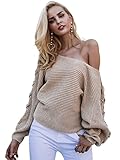 Simplee Women's Casual Loose Sexy Off Shoulder Lace Up Knitted Pullover Sweater