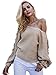 Simplee Women's Casual Loose Sexy Off Shoulder Lace Up Knitted Pullover Sweater
