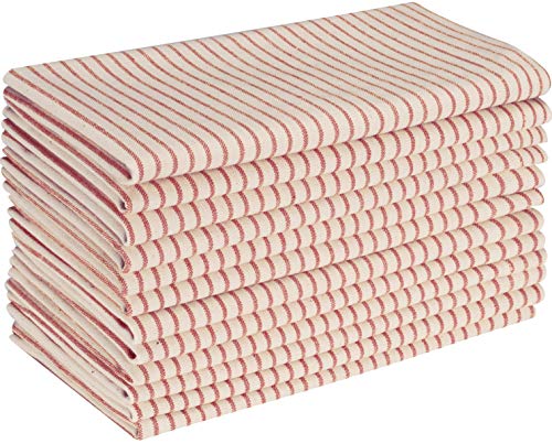 Native Fab Set of 12 Farmhouse Stripe Cloth Dinner Napkins Cotton 18x18 Absorbent Soft Restaurant Hotel Quality, Everyday Use Easy Care Washable Wedding Dinner Napkins Red Beige