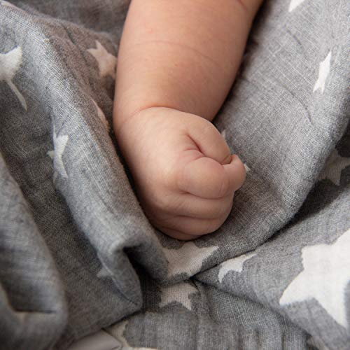 image for Living Textiles Muslin Jacquard Blanket with Grey Stars. Double-Layere
