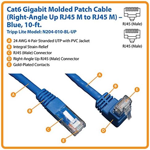 Tripp Lite Up-Angle Cat6 Gig Molded UTP Cable, RJ45 Right-Angle Up M to RJ45 M, Blue, 3.05 m (N204-010-BL-UP) - Image 5
