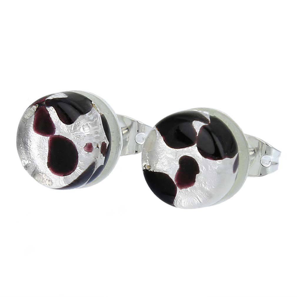 Glass Of Venice Murano Glass Venetian Reflections Round Stud Earrings - Dark Purple Silver