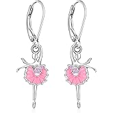 Ballerina Earrings Ballet Dance Earrings for Women Sterling Silver Pink Ballerina Dancing Dancer Dangle Earring Jewelry Dance Recital Valentines Christmas Gifts