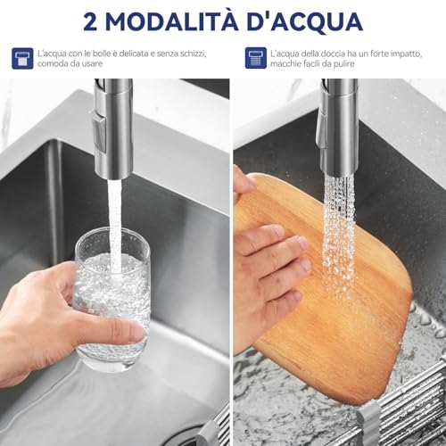 CECIPA Kitchen Sink Tap, Kitchen Mixer Tap with Pull-Out Shower, Kitchen Tap with Two Types of Water Jet, High Arc Kitchen Sink Mixer, Brushed Stainless Steel