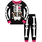 Akyzic Girls Halloween Pajamas Skeleton Glow in the Dark Cotton Sleepwear Two Piece Halloween Jammies 1-10 Years