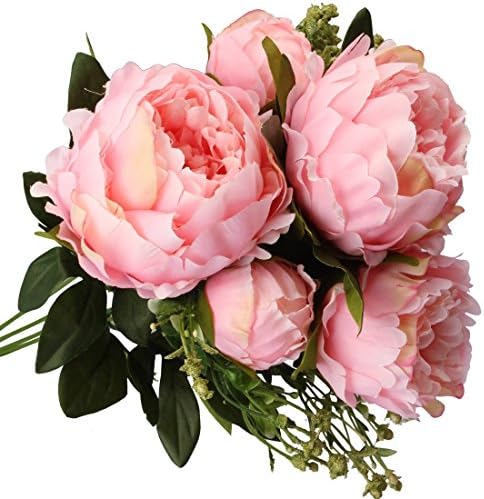 Fionat Spring Artificial Peony Bouquet Silk Flower Arrangement Faux Flower Home Wedding Decor (Deep Pink)