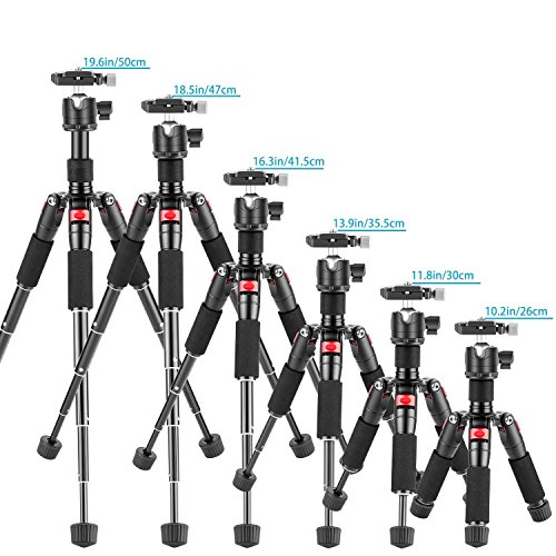 NEEWER Mini Trépied pour Appareil Photo avec Rotule à 360° en Alliage d’Aluminium 20″/50cm 1/4″ Plaque Rapide de Type Arca,Trépied de Voyage de Bureau Portable pour Caméscope DSLR, Charge Max:11lb/5kg