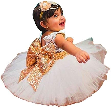 BKSKK Newborn Toddler Baby Girls Sequins Bowknot Floral Princess Flower Girl Dresses (4T, White)
