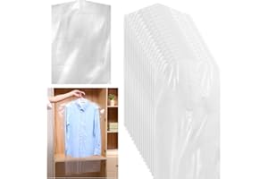 Jindizi 100pcs Pvc Garment Bags for Hanging Clothes, Dust Proof Clear Clothes Covers Dry Cleaner Bags for Dry Cleaning, Close