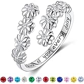 LYTTMAB Birthstone Ring Daisy Ring Sunflower Ring For Women, Sterling S925 Silver Birth Flower Ring, I Think Of You Every Daisy Ring, Sunshine Ring Spoon Ring, Open Ring, Adjustable Ring