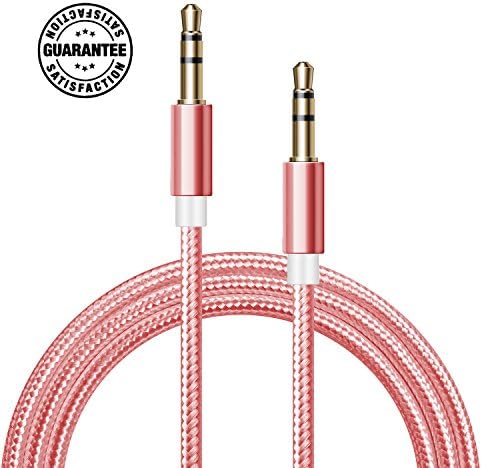 AUX Cable (Rose Gold) – 3FT 1M Nylon Braided 3.5mm Gold Plated Connector Hi-Fi Sound Quality for Car, Home, Stereos, iPod, iPhone, Samsung, Speaker, Headphones, and More Pink Pistis