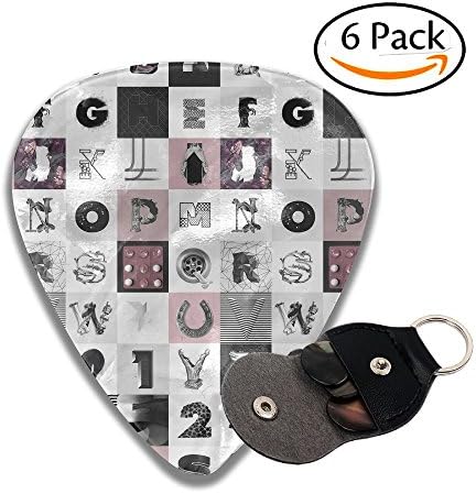 Janvonne English Letter 351 Shape Classic Celluloid Guitar Picks For Guitar Bass - 6 Pack .96mm