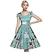 Women's 1950s Retro Vintage Cap Sleeve Party Swing Dress (L, Light Green)