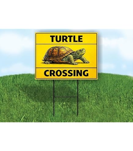 Turtle Crossing Aluminum Yard Sign With Stake – 7x8.8 Inch, Farmhouse Style