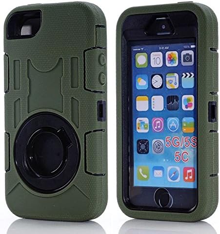 iPhone SE/5S/5 Case,DIOS CASE(TM) Heavy Duty Protection Defender 3 Layers Hard Shell Cover Holster with 360 Degree Rotating Ring Bracket Kickstand Case Apple for iPhone SE / 5S /5 (army green)