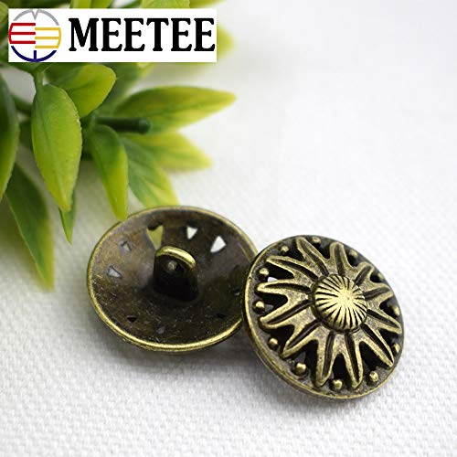 Maslin 10pcs 21mm Metal Retro Flower Sewing Button Antique Bronze Hollow Out Decorative Button Overcoat Accessories E4-18 - (Color: Brass, Size: 21mm)