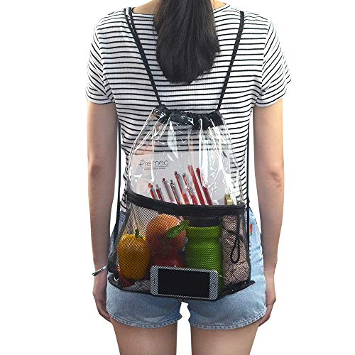 5 Clear+Drawstring+Backpack+Zipper+Pocket