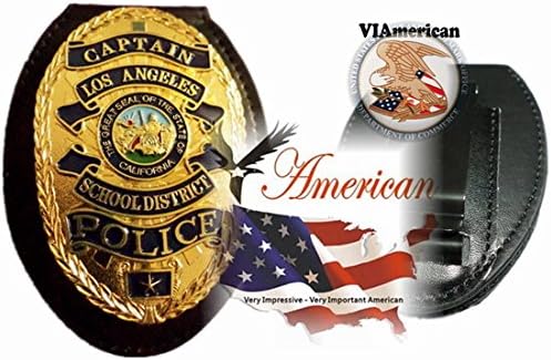 VIAmerican - Special Gold Captain of School District Badge of LAPD with Clip back on Leather Holder + Belt clip + Ball chainWe pay tribute to those who strive to Keep us and our Family Safe
