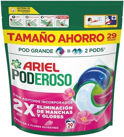 Cápsulas para lavadoras de detergente PODEROSA | 29 Lavagens | Frescura Selvagem | POD GRANDE = 2 PODS | 2X Remoção de Manchas e Odores