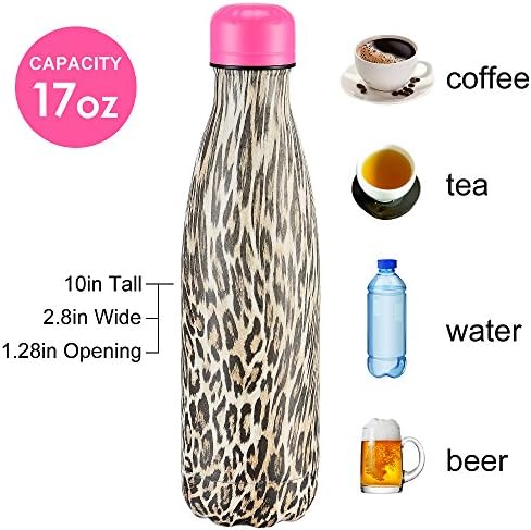YELING Simple Design Double Wall Vacuum Water Bottle Keep Drinks Fresh (Pink Leopard)