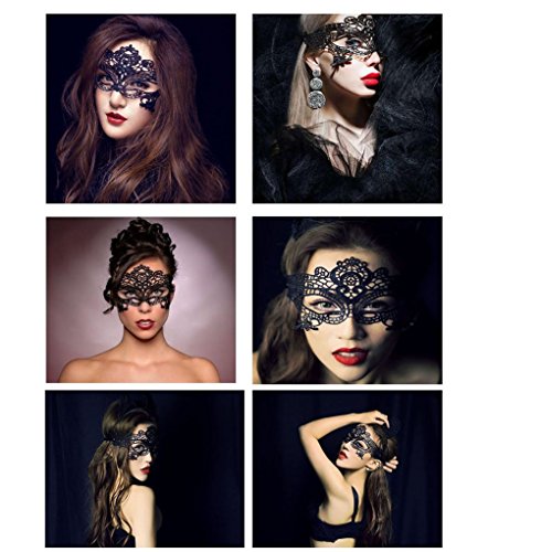 Women's Black Lace Mask Party Ball Masquerade Fancy Dress Masks Pack of 6